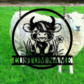 Custom Highland Cow Cuttable Metal Wall Art Led Lights, Personalized Highland Cow Name Sign, Home Decor, Baby Cow Metal Gifts, Baby Cow Metal Art